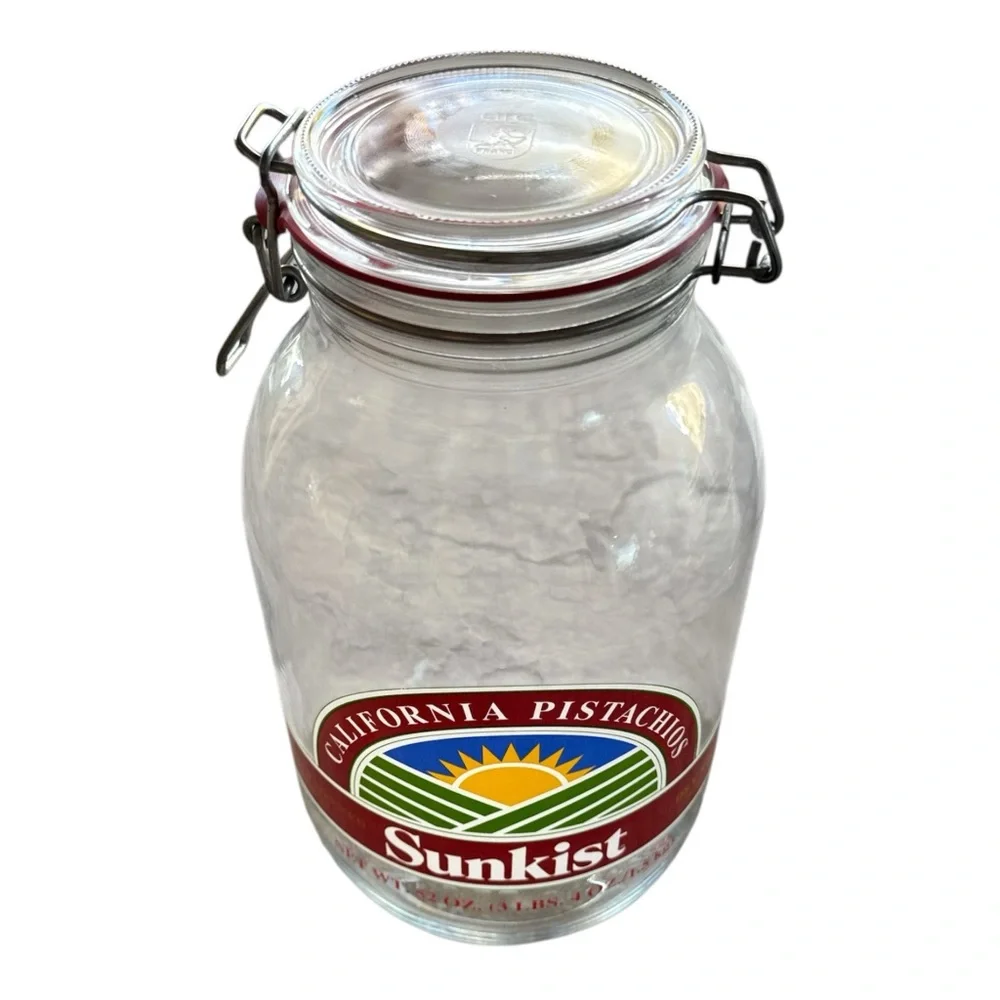 Vintage Sunkist California‎ Pistachios 3L Glass Jar Hinged Lid Storage Canister